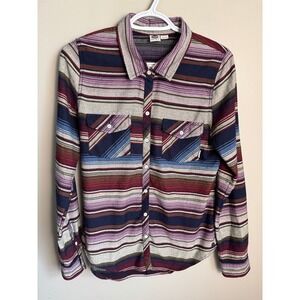 Roxy Striped Button Up Knit Shirt Womens Small Multicolor Boho Surf 90s Grunge